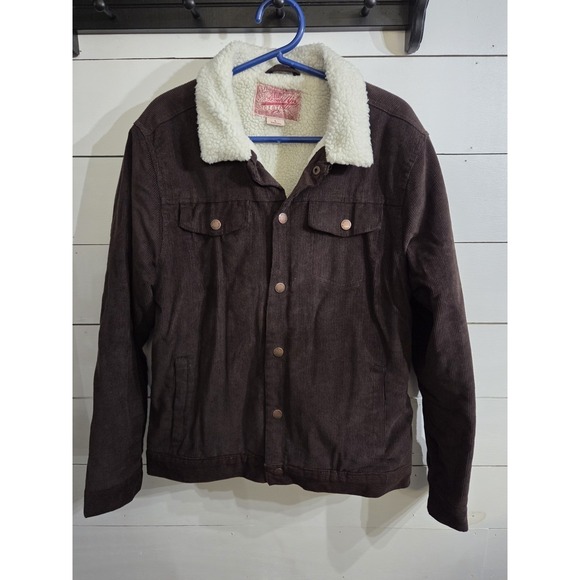 Brooklyn Cloth Other - Brooklyn Cloth Mens Brown L Corduroy Sherpa Lined Trucker Jacket Snaps Nice